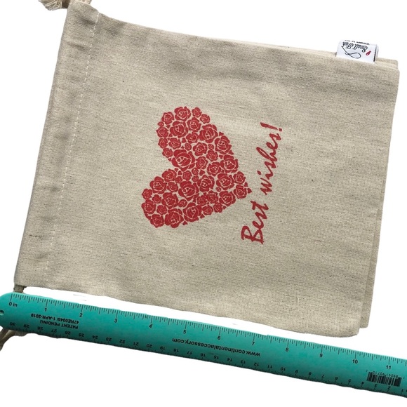 3 Best Wishes Fabric Draw String Gift Bags Wedding Heart Roses NEW - Picture 7 of 7